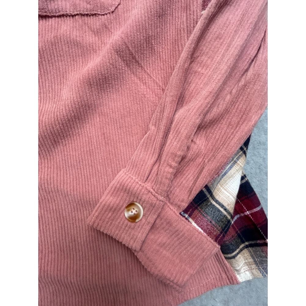 Zeagoo Womens XXL Pink Corduroy Plaid Colorblock Button Down Shirt Shacket NWT - Picture 6 of 11